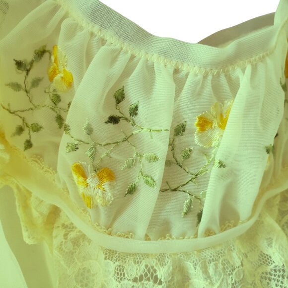 Vtg Van Raalte Sheer Yellow Nightgown Lingerie Nylon Lace Embroidered Bodice 38 - Picture 7 of 11